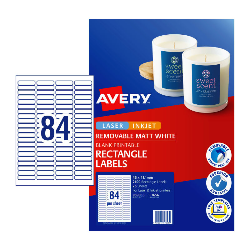 V177-D-AV959053-uc__46977-00 AVERY Label Rmvb L7656REV 84Up Pack of 25 - Image 1
