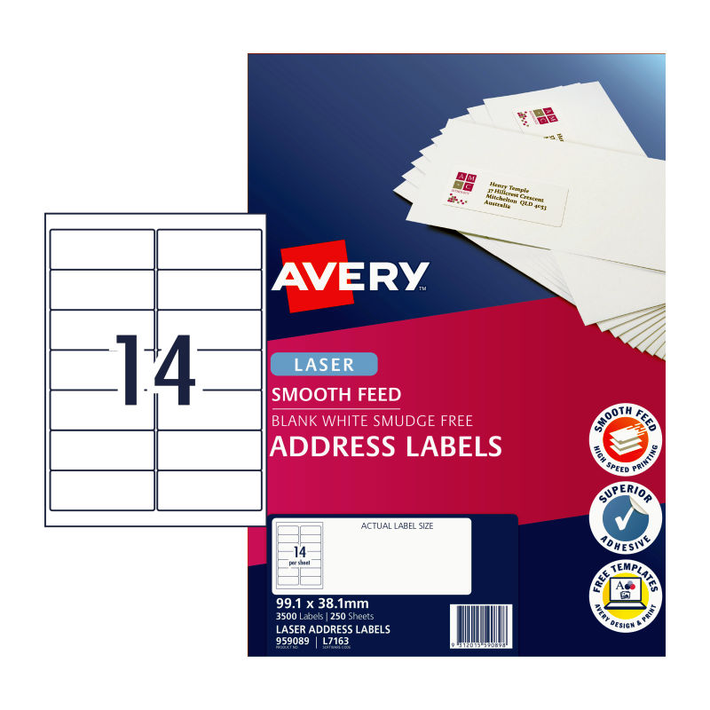 V177-D-AV959089-uc__60998-00 AVERY Laser Label L7163 14Up Pack of 250 - Image 1