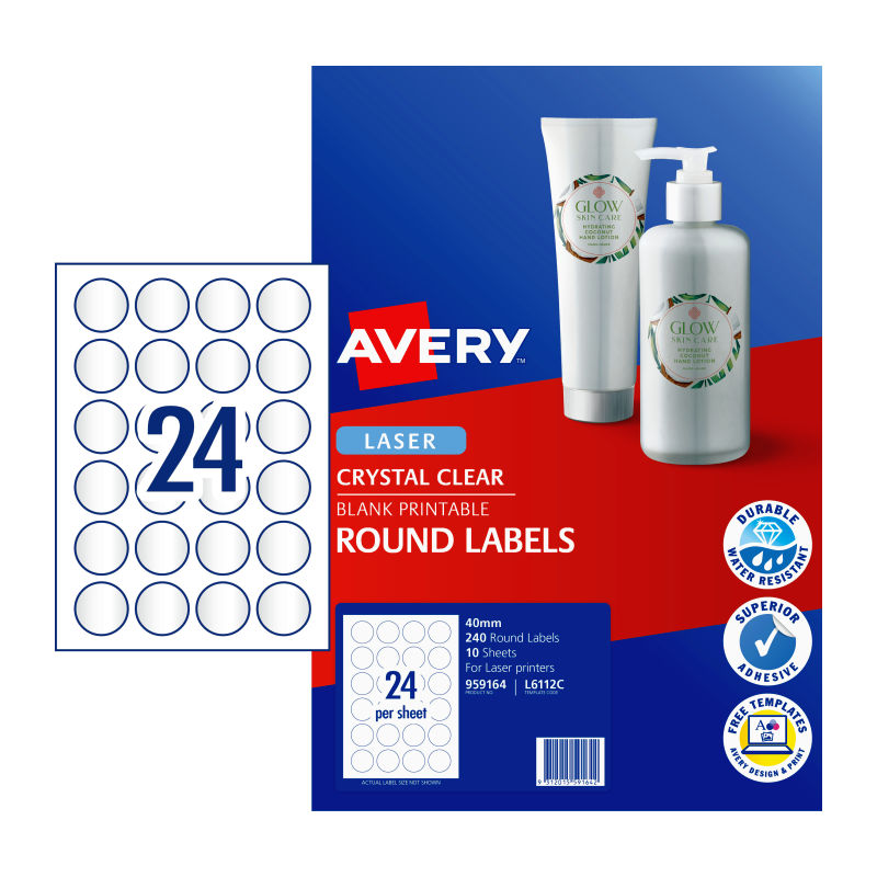 V177-D-AV959164-uc__35081-00 AVERY Laser Label Rd Clear 40mm Pack of 240 - Image 1