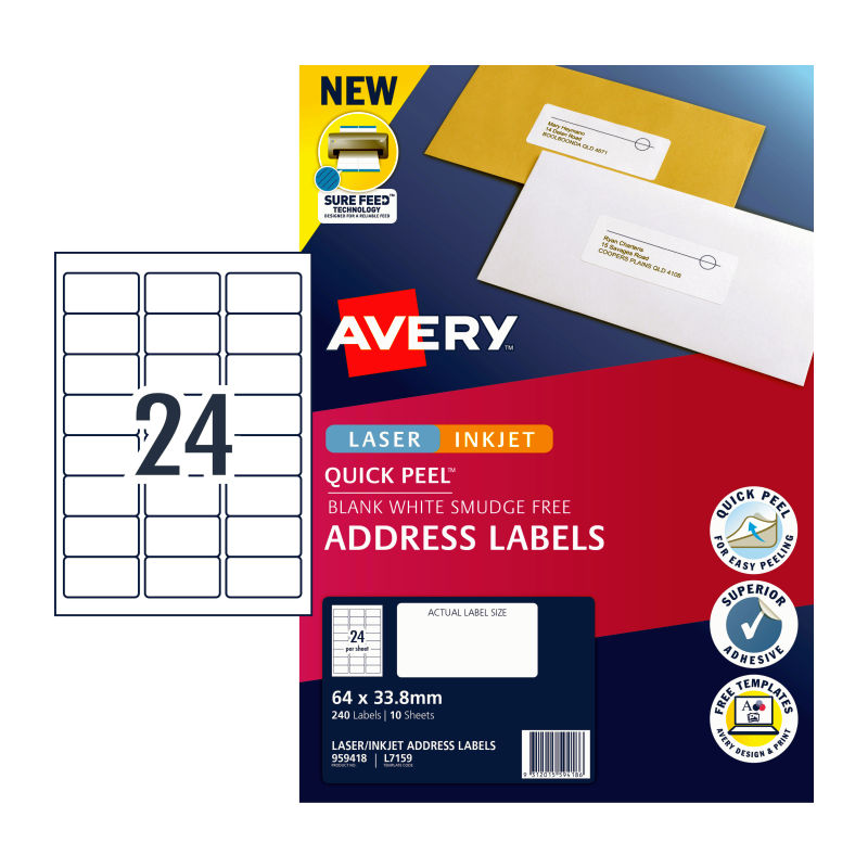 V177-D-AV959418-uc__25636-00 AVERY LIP Label QP L7159 24Up labels with 10 sheets - Image 1