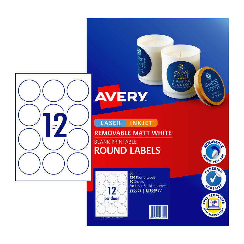 V177-D-AV980009-uc__50024-00_1 AVERY Label Rd L7104 60mm 12Up Pack of 10 - Image 1
