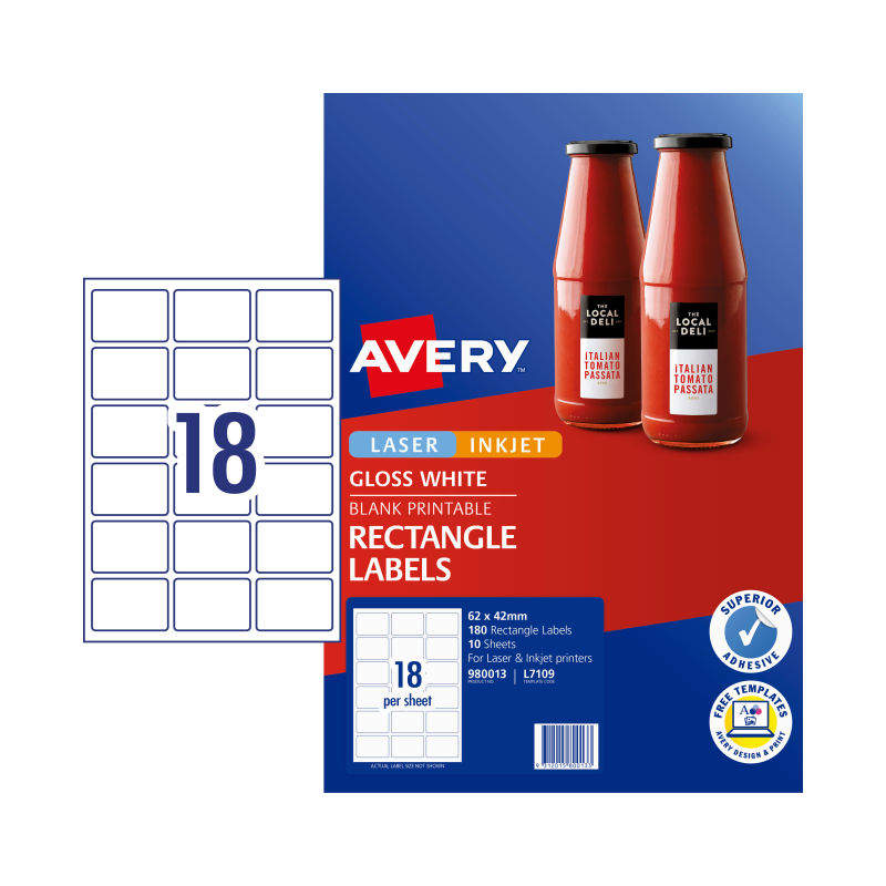V177-D-AV980013-uc__35212-00 AVERY Rect L7109 18Up Pack of 10 - Image 1
