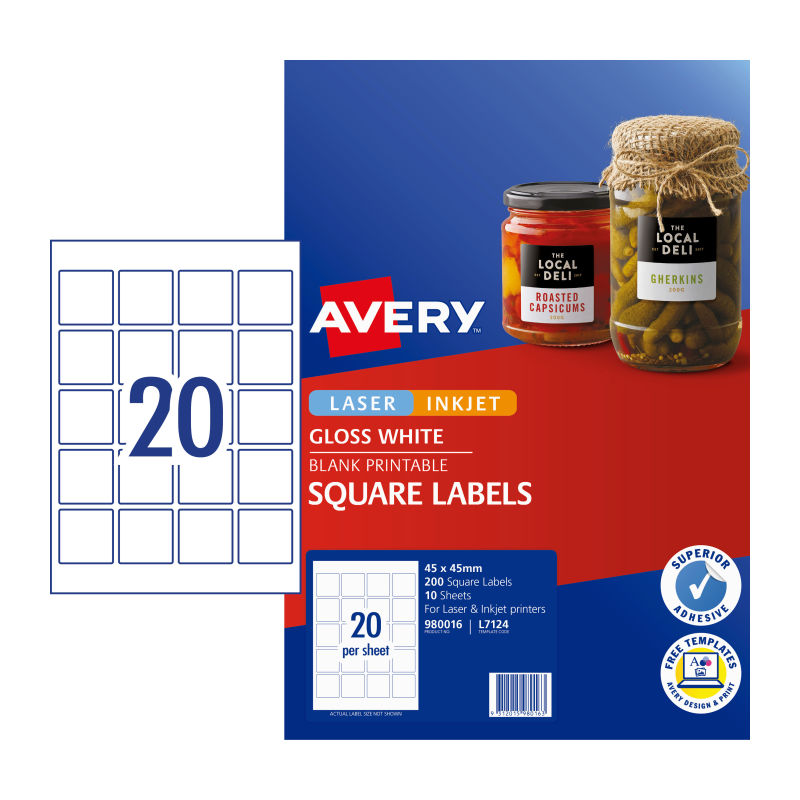 V177-D-AV980016-uc__43277-00 AVERY Label Square L7124 20Up Pack of 10 - Image 1