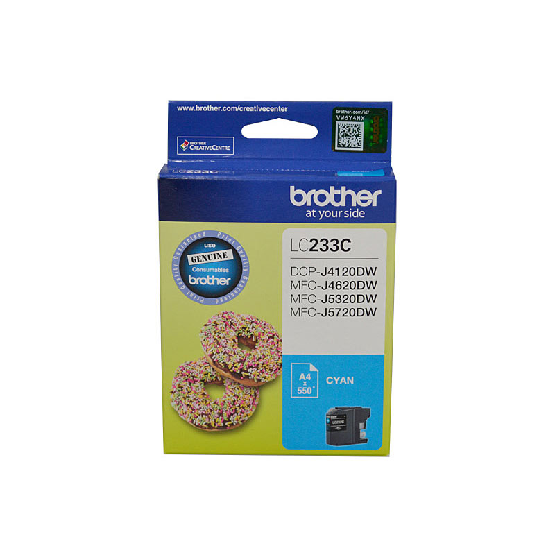 V177-D-B233C_uc__89583_1 Brother LC233CS Cyan Ink Cartridge - DCP-J4120DW/MFC-J4620DW/J5320DW/J5720DW - up tp 550 pages - Image 1