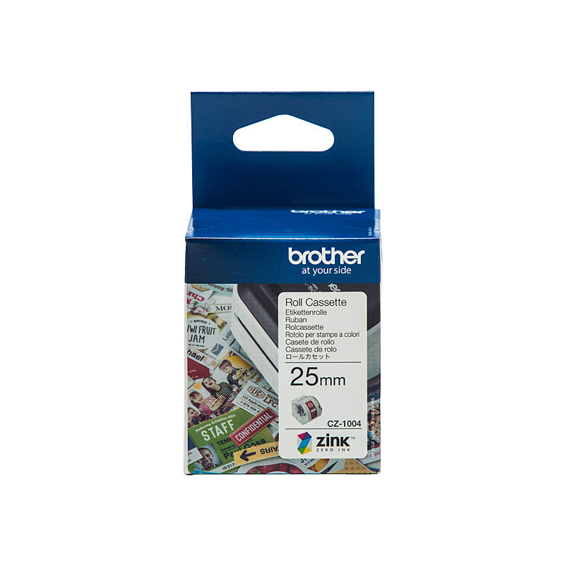 V177-D-BCZ1004_uc__45761_1 BROTHER CZ1004 Tape Cassette Full Colour continuous label roll, 25mm wide to Suit VC-500W - Image 1