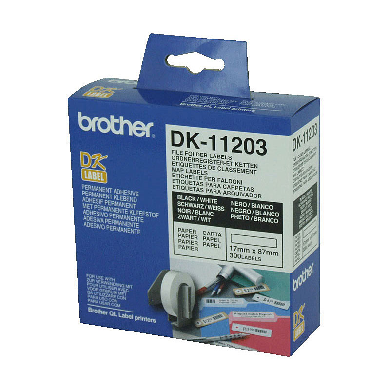 V177-D-BDK11203_uc__85768_1 BROTHER DK11203 White File Folder Labels 17mm X 87mm 300 Labels - Image 1
