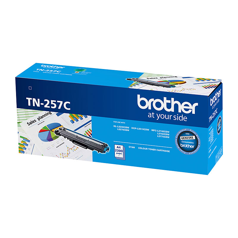 V177-D-BN257C_uc__37810_1 Brother TN-257C Cyan High Yield Toner Cartridge to Suit - HL-3230CDW/3270CDW/DCP-L3015CDW/MFC-L3745CDW/L3750CDW/L3770CDW 2,300 Pages - Image 1