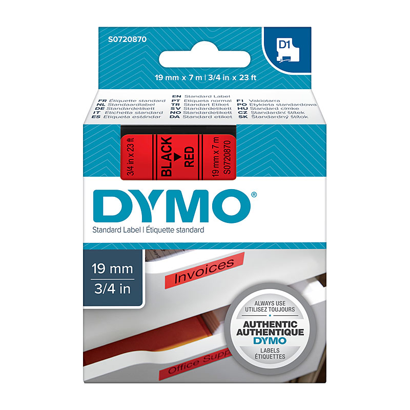V177-D-DYS0720870_uc__35985_1 DYMO Black on Red 19mmx7m Tape - Image 1