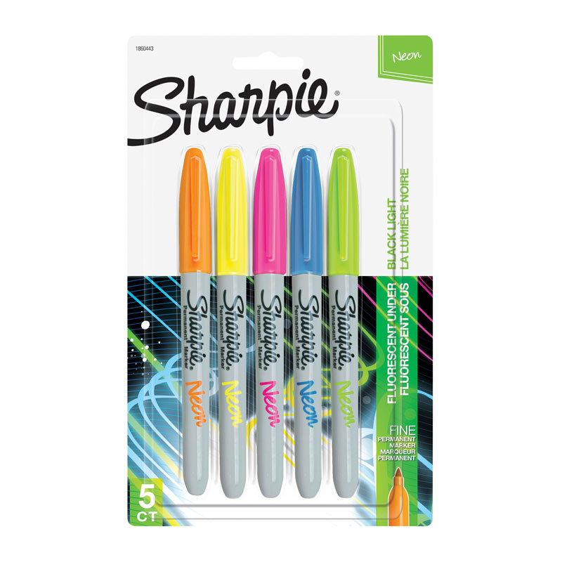 V177-D-SH1860443-34193-00 SHARPIE Neon Permanent Marker Fine Point Assorted Pack of 5 - Image 1