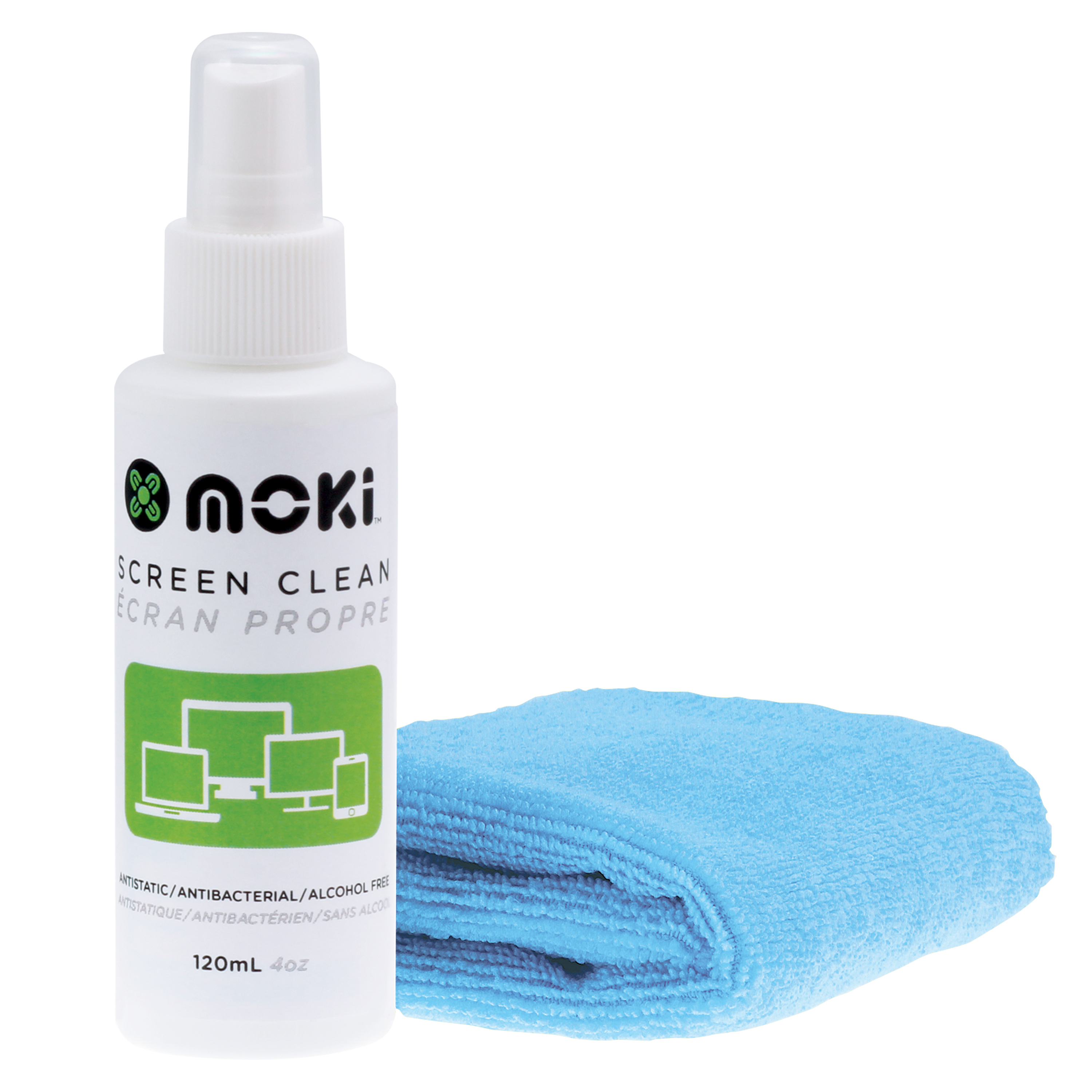 V177-FCSM02-ACC-FCSM02-00__61469-00 MOKI Screen Clean 120mL Spray with Cloth - Image 1