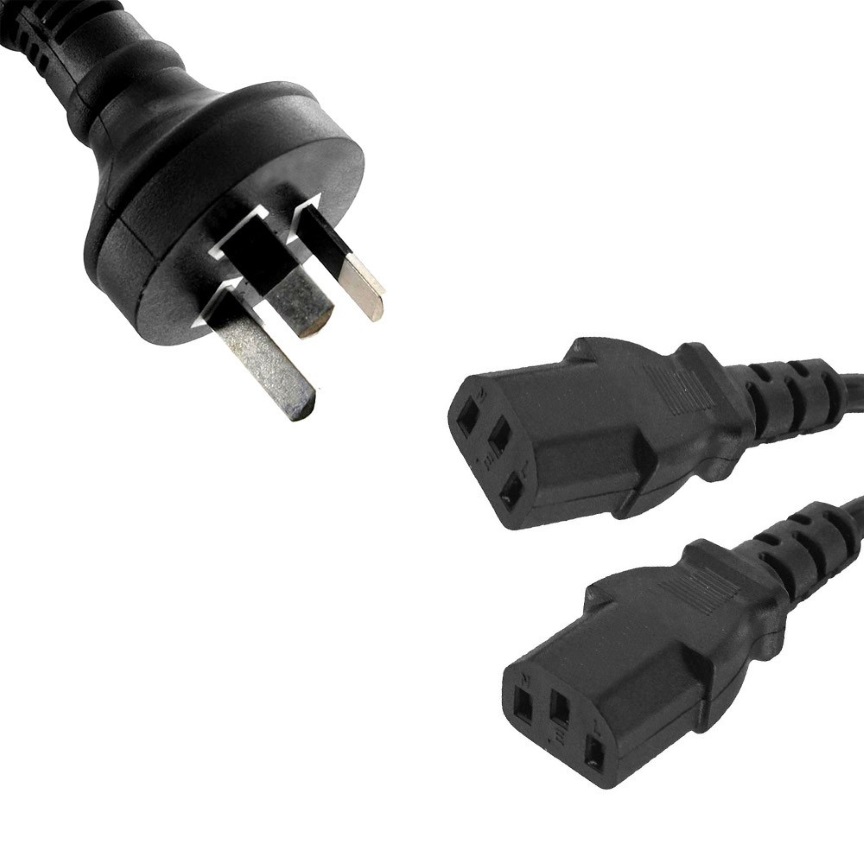 CREATOR: gd-jpeg v1.0 (using IJG JPEG v62), quality = 90 8WARE 2m 10amp Y Split Power Cable with AU/NZ 3-pin Male Plug 2xIEC F C13 Socket & Cord for PC & Monitor to Wall Power Socket CBPOWERY - Image 1