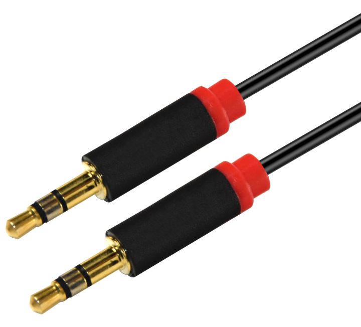V177-L-CBAT-AUDIO35-MM-2_CBAT-AUDIO35-MM-2__37952_1 ASTROTEK 2m Stereo 3.5mm Flat Cable Male to Male Black with Red Mold - Audio Input Extension Auxiliary Car Cord - Image 1