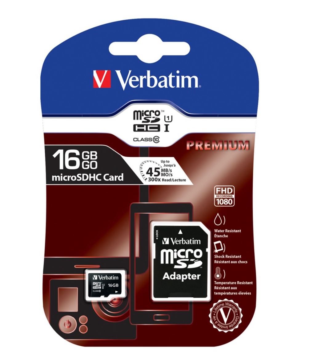 V177-L-FMV-44082-FMV-44082__54055-00 VERBATIM Micro SDHC 16GB (Class 10) with Adaptor Up to 45MB/Sec 300X read speed - Image 1