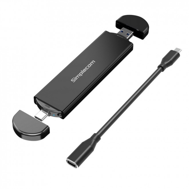 V177-L-HXSI-SE522-HXSI-SE522__74559-00 SIMPLECOM SE522 NVMe / SATA M.2 SSD to USB 3.2 Gen 2 Dual USB Connector Enclosure - Image 1