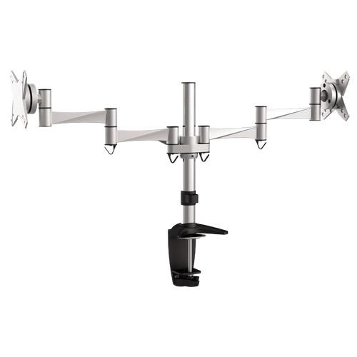 V177-L-MABT-BT-LDT02-C024-MABT-BT-LDT02-C024__18559-00 Brateck Dual Monitor Elegant Aluminium w/Arm&Desk Clamp Silver VESA75/100mm Up to27' - Image 1