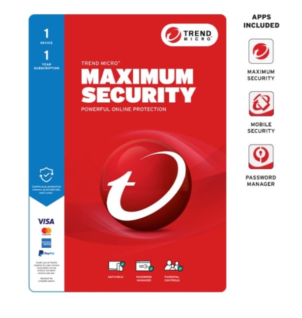 V177-L-STRENDMAXSECRET1-1Y-151152-00 TREND MICRO Micro Maximum Security (1 Device) Retail Mini Box Auto Renew - Image 1