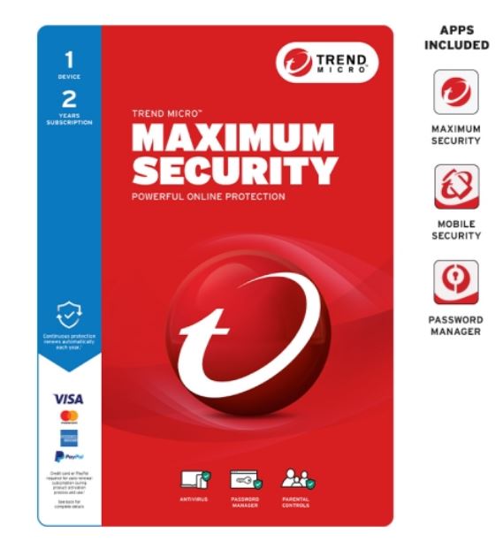 V177-L-STRENDMAXSECRET1-2Y-151137-00 TREND MICRO Micro Maximum Security (1 Device) 2Yr Retail Mini Box Auto Renew - Image 1