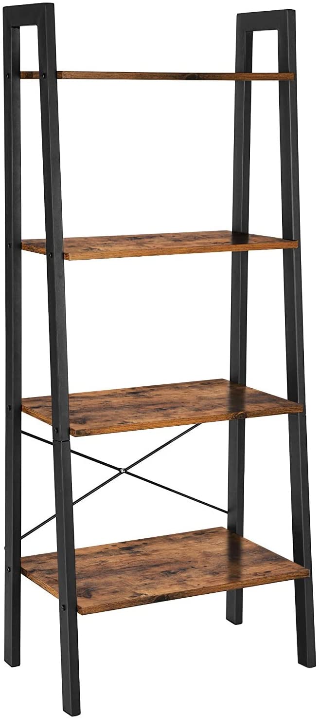V178-11055-202504301055-00 Rustic brown and black steel Metal Frame 4 Tier bookshelf - Image 1