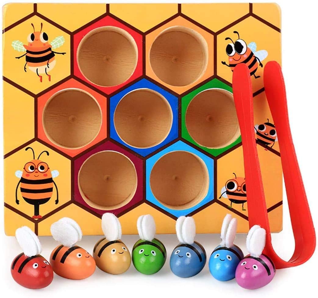 V178-12748_12748_1_LMEEGzY5O Wooden Bee Toddler Fine Motor Skill Toy - (Montessori Wooden Puzzle Early Learning Preschool Educational Kids) - Image 1
