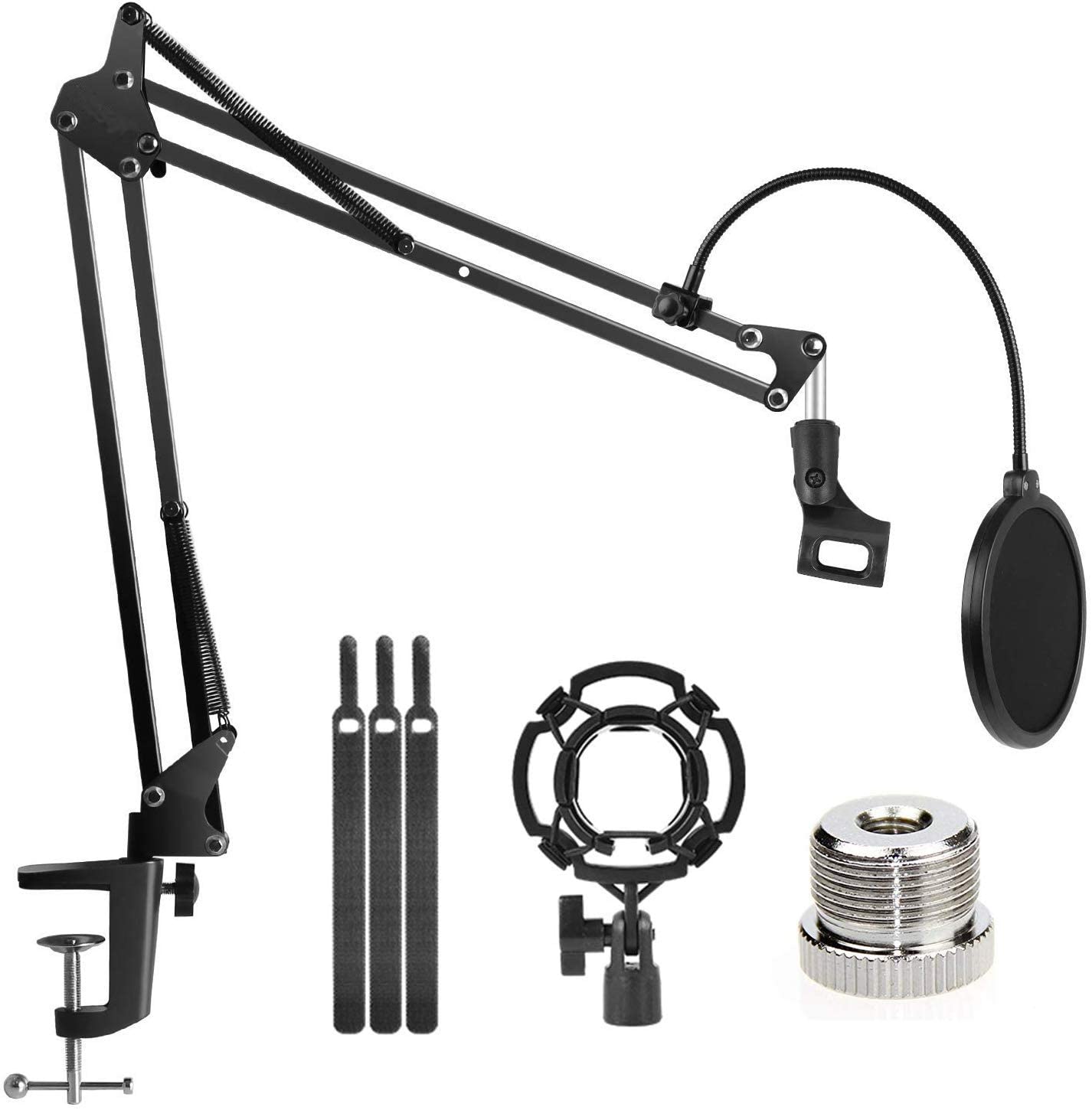 V178-14766-14766_1_L3geGXiUF-00 Microphone Radio Broadcasting Stand with 3/8"to 5/8" Screw Adapter and Windscreen Pop Filter - Image 1