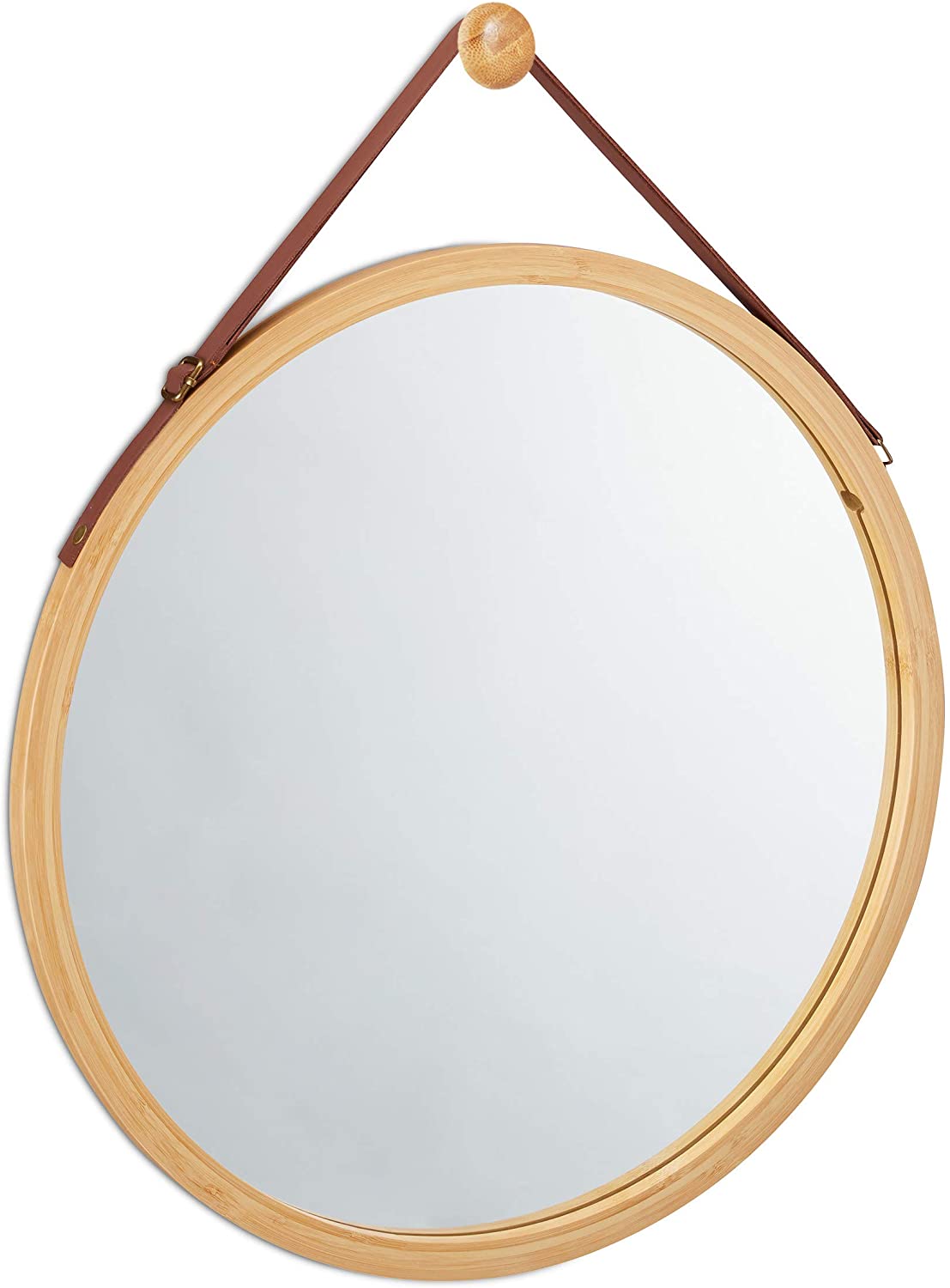 V178-36014_36014_1_zdWC03wbf Hanging Round Wall Mirror 38 cm - Solid Bamboo Frame and Adjustable Leather Strap for Bathroom and Bedroom - Image 1