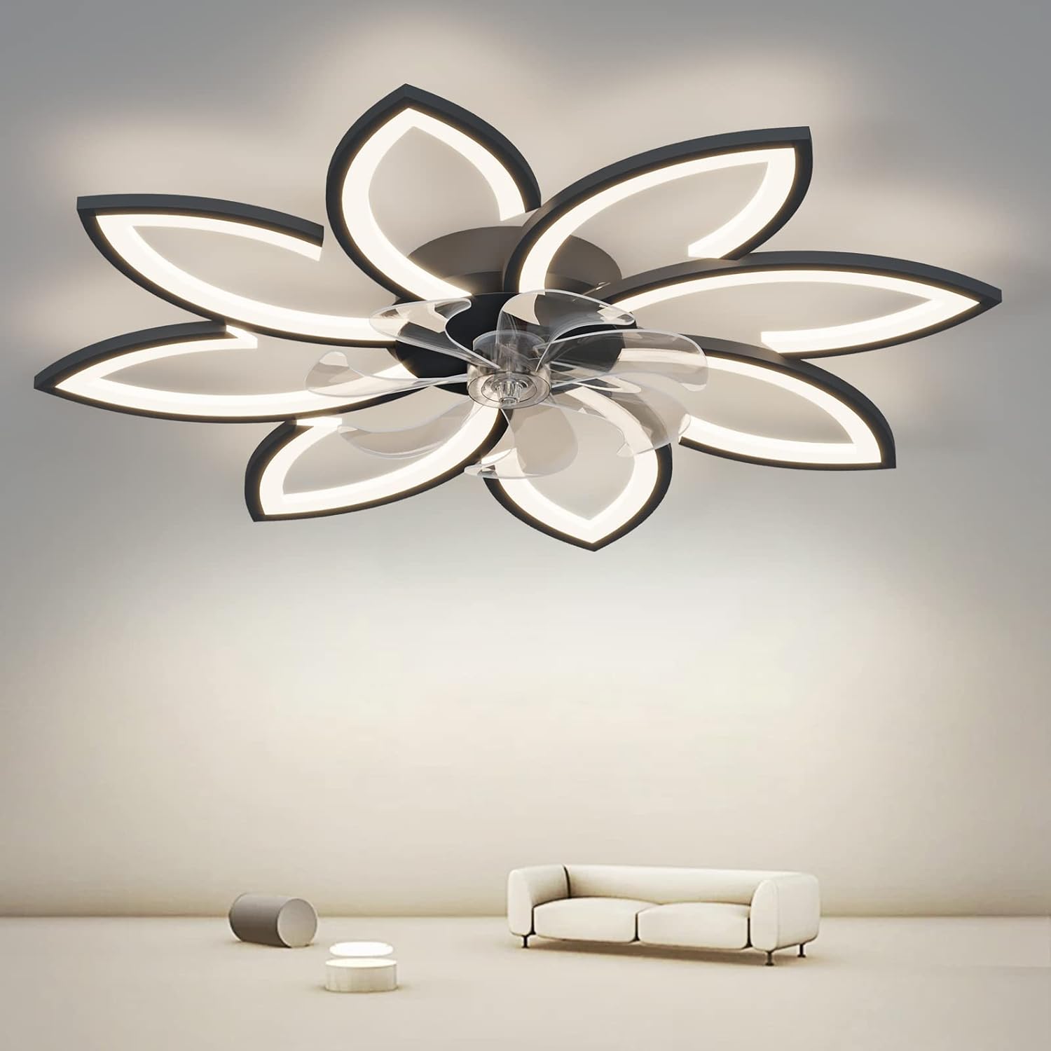 V178-39081-139677-00 Modern Ceiling Light Fan, Low Profile, 6 Wind Speed, 3 Color (90cm, Black) - Image 1