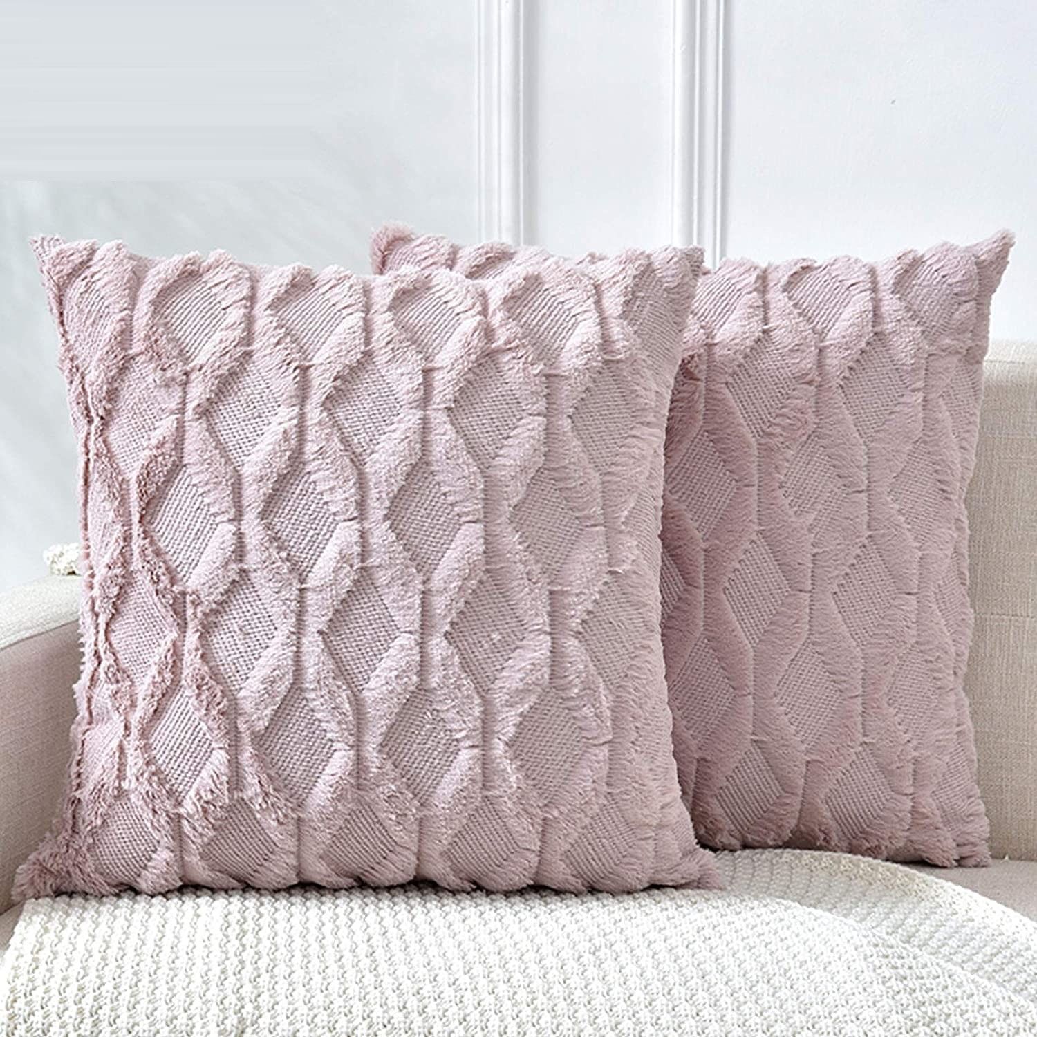 V178-87385-87385_1_yRscXXT9b-00 2 Pack Decorative Boho Throw Pillow Covers 45 x 45 cm (Pink) - Image 1