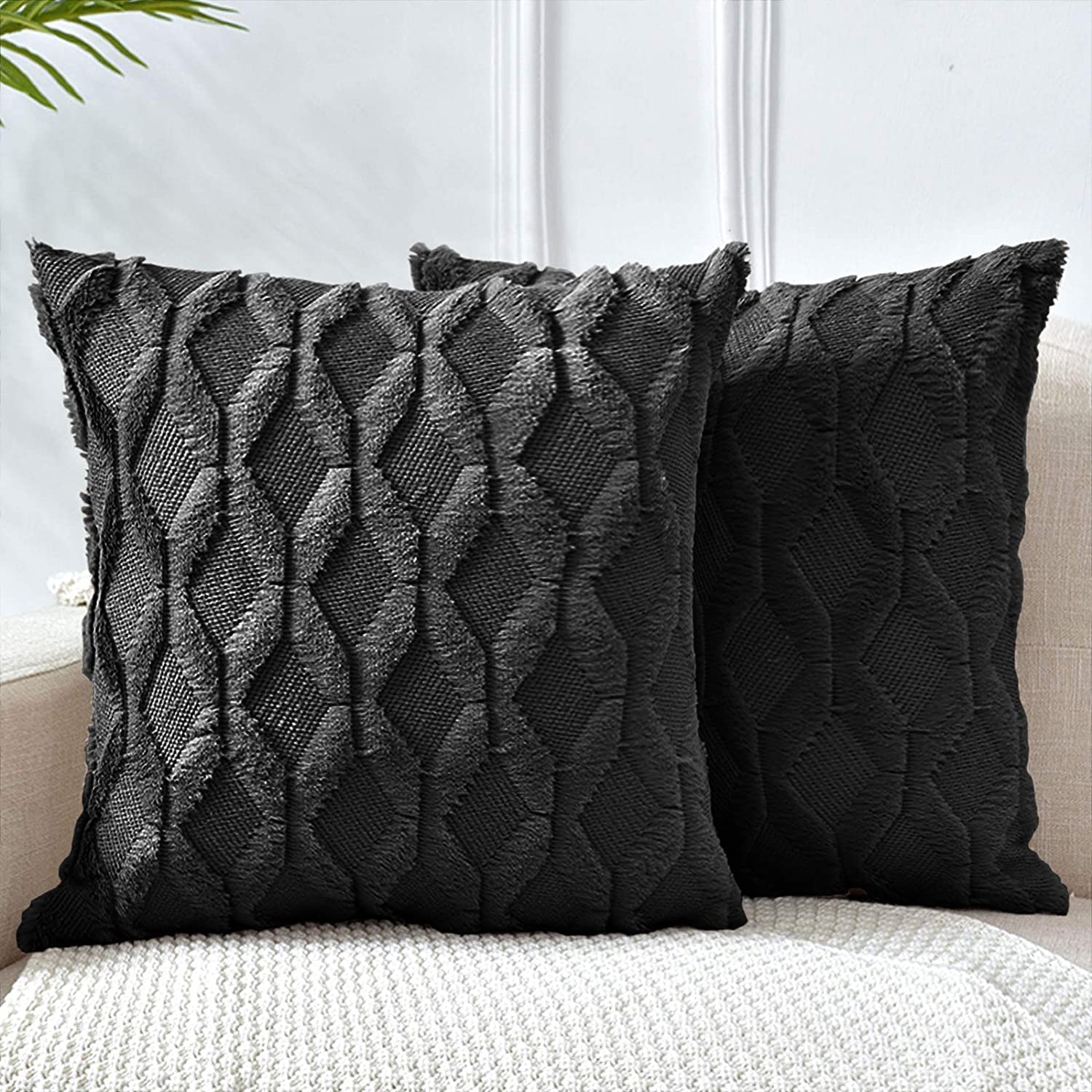V178-87439-87439_1_N4aLjnuuV-00 2 Pack Decorative Boho Throw Pillow Covers 45 x 45 cm (Black) - Image 1