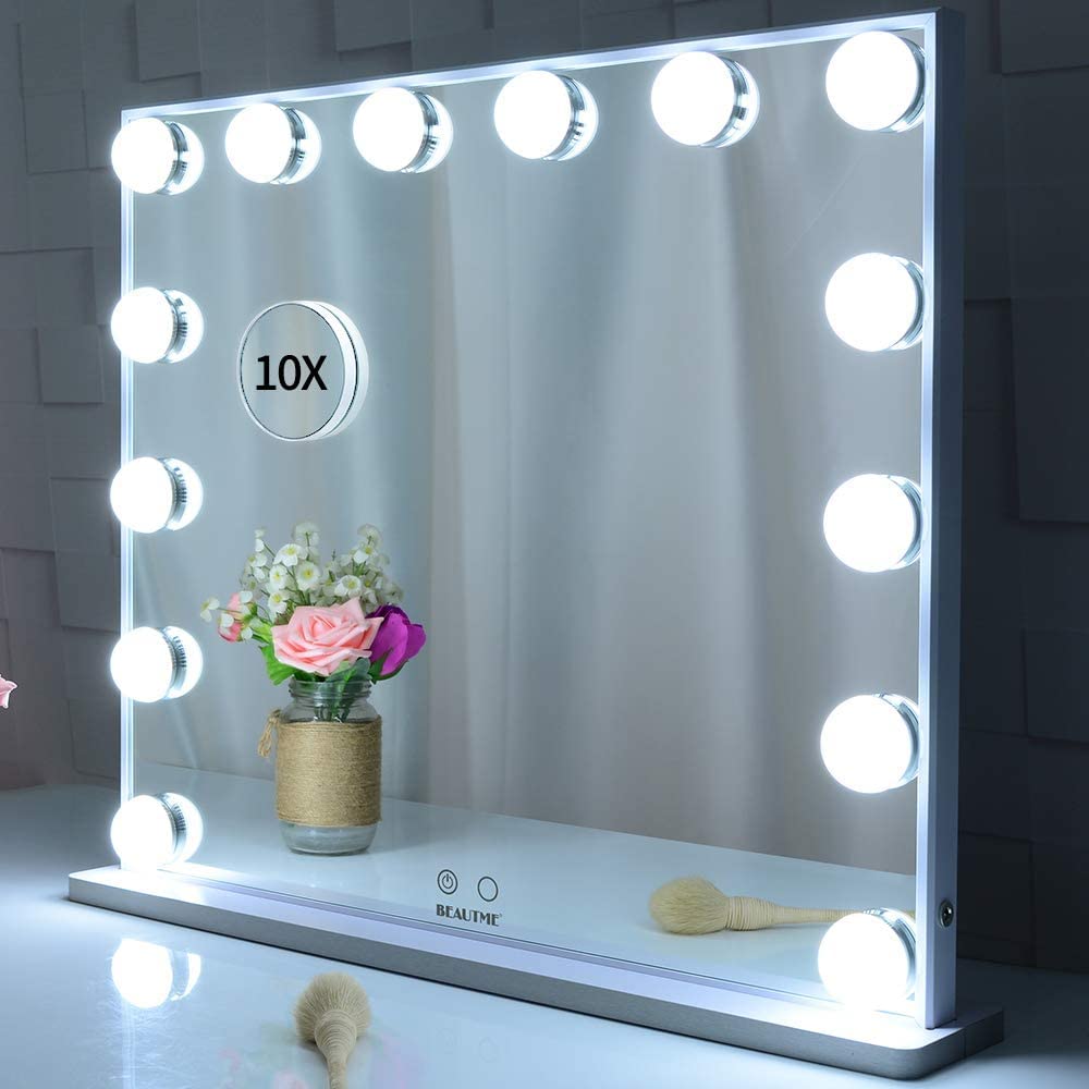 V178-88420-88420_1_JEwyBVclB-00 Hollywood Makeup Vanity Mirror with LED Lights and Detachable 10X Magnification Mirror (White, 62 x 51 cm) - Image 1