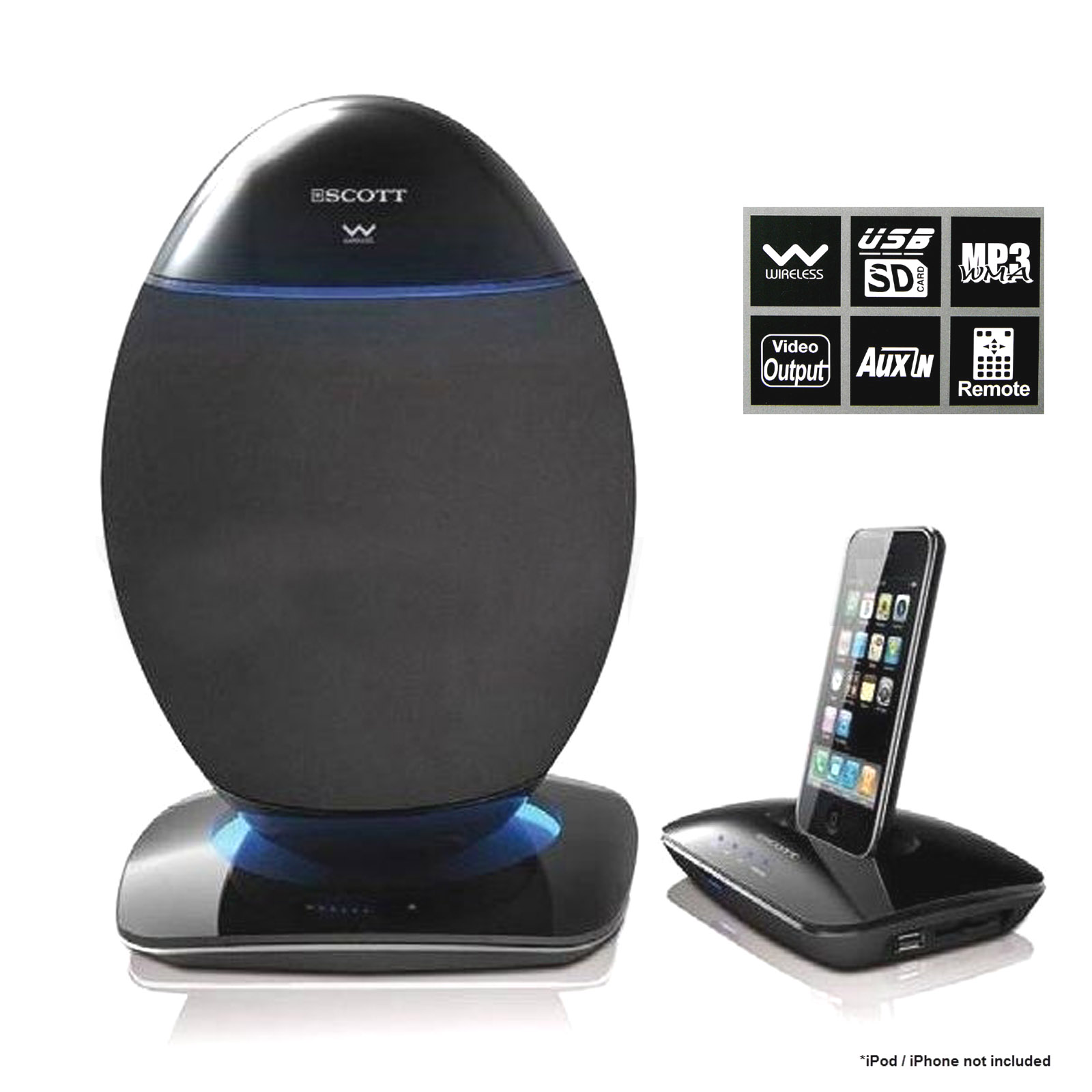V185-IXSW50-65238-00 Scott 2.4Ghz Wireless OVE Speaker System USB SD Bluetooth 20w RMS - Image 1