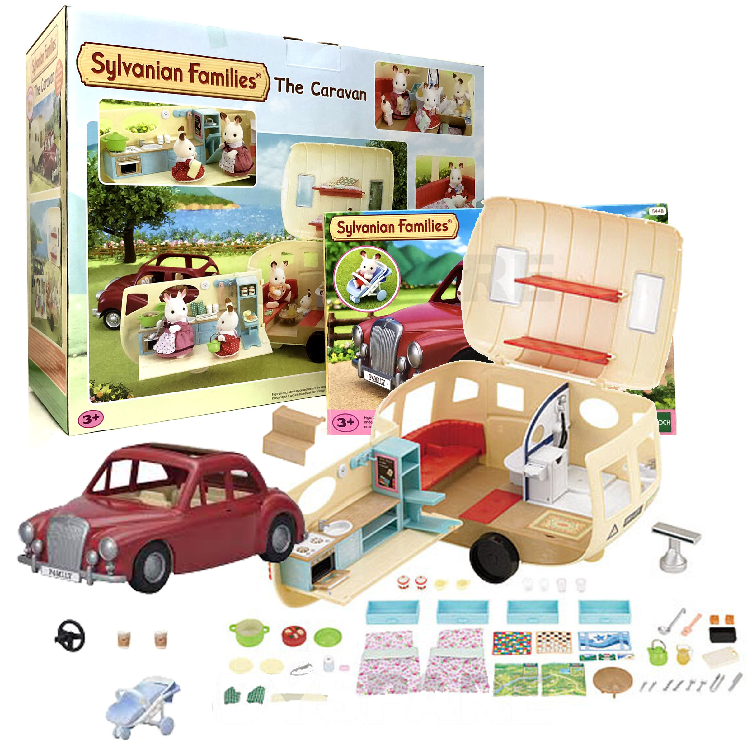 V185-SF54485045-32125-00 Sylvanian Families Famliy Cruising Car & Caravan Bundle Pack 5448 5045 - Image 1