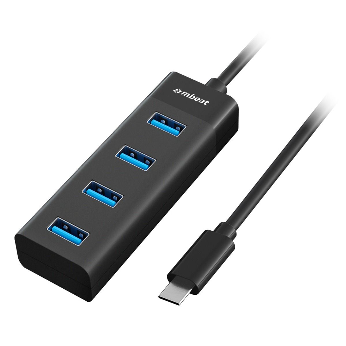 V186-MB-C3H-4K_9346396003043-1_1 mbeat USB-C to 4-Port 3.0 Hub - Black - Image 1