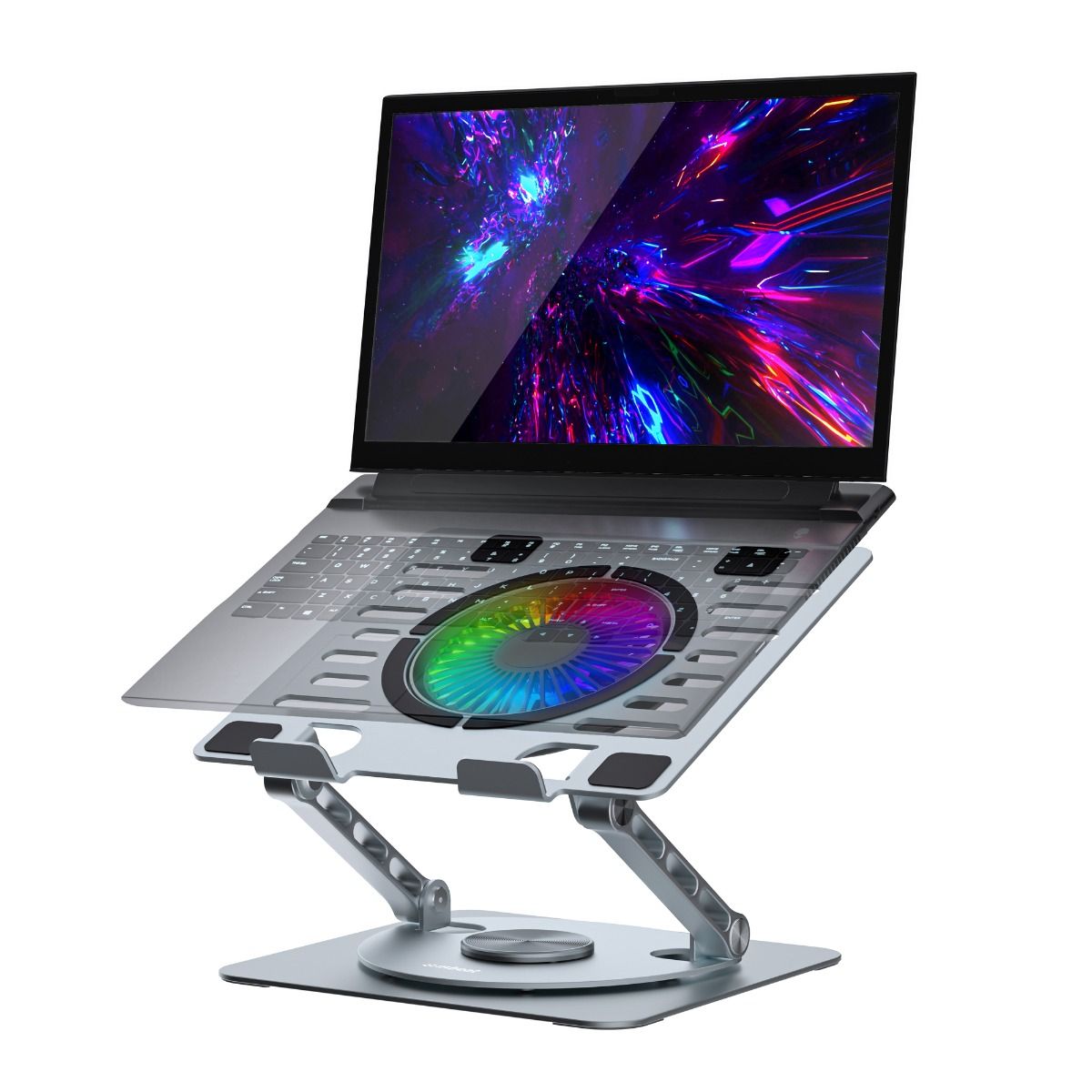 V186-MB-STD-S8GRY-211344-00 mbeat Stage S8 Rotating Laptop Stand with RGB Cooling Fan and USB Ports - Image 1