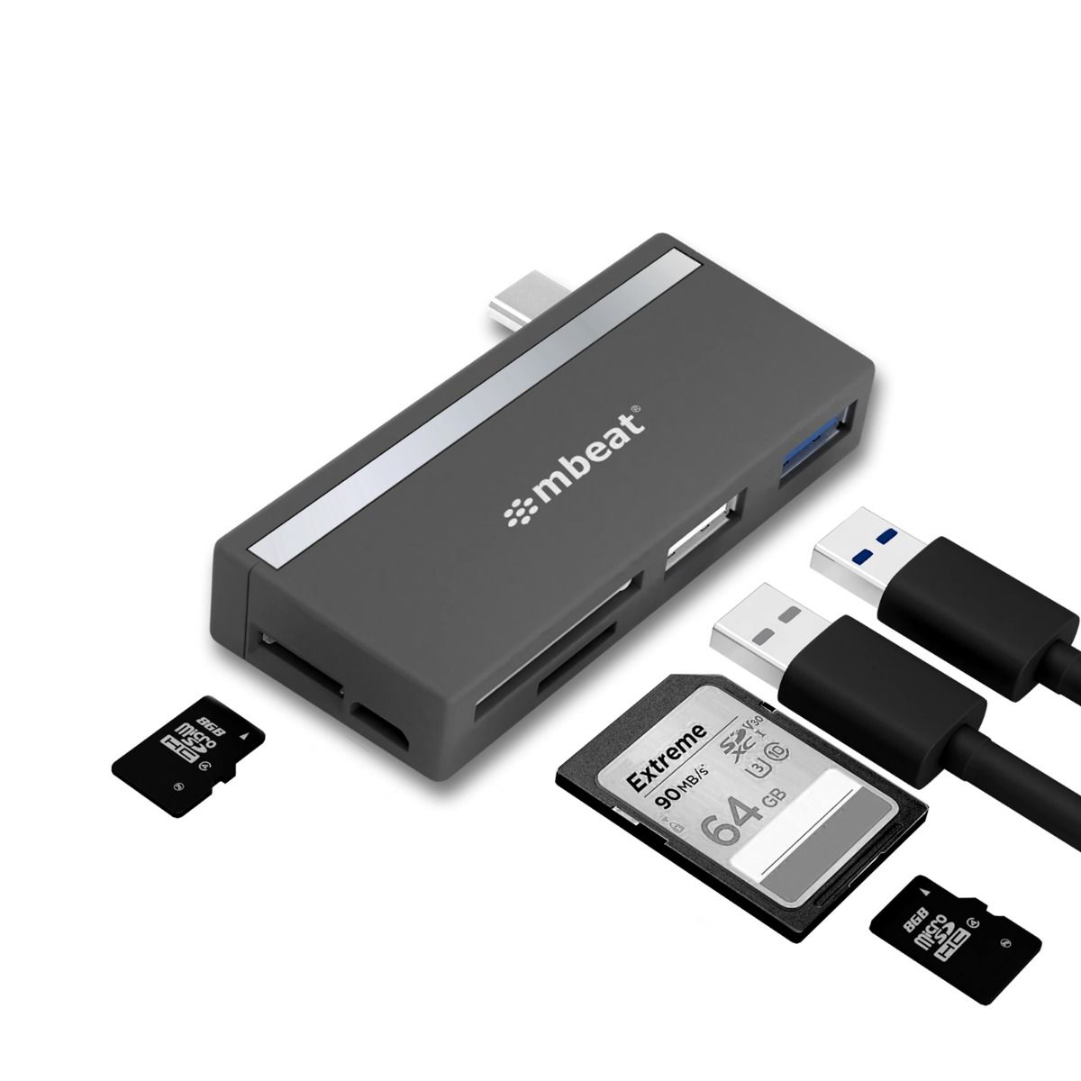 V186-MB-UCH-27GRY_mb-uch-27gry_1_1 mbeat Essential 5-In-1 USB- C Hub ( USB hub 2.0, 3.0, SD/TF card reader ) - Image 1