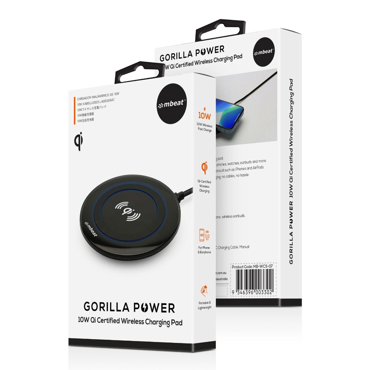 V186-MB-WCS-07-27438-00 mbeat Gorilla Power 10W Qi Certified Wireless Charging Pad - Image 1