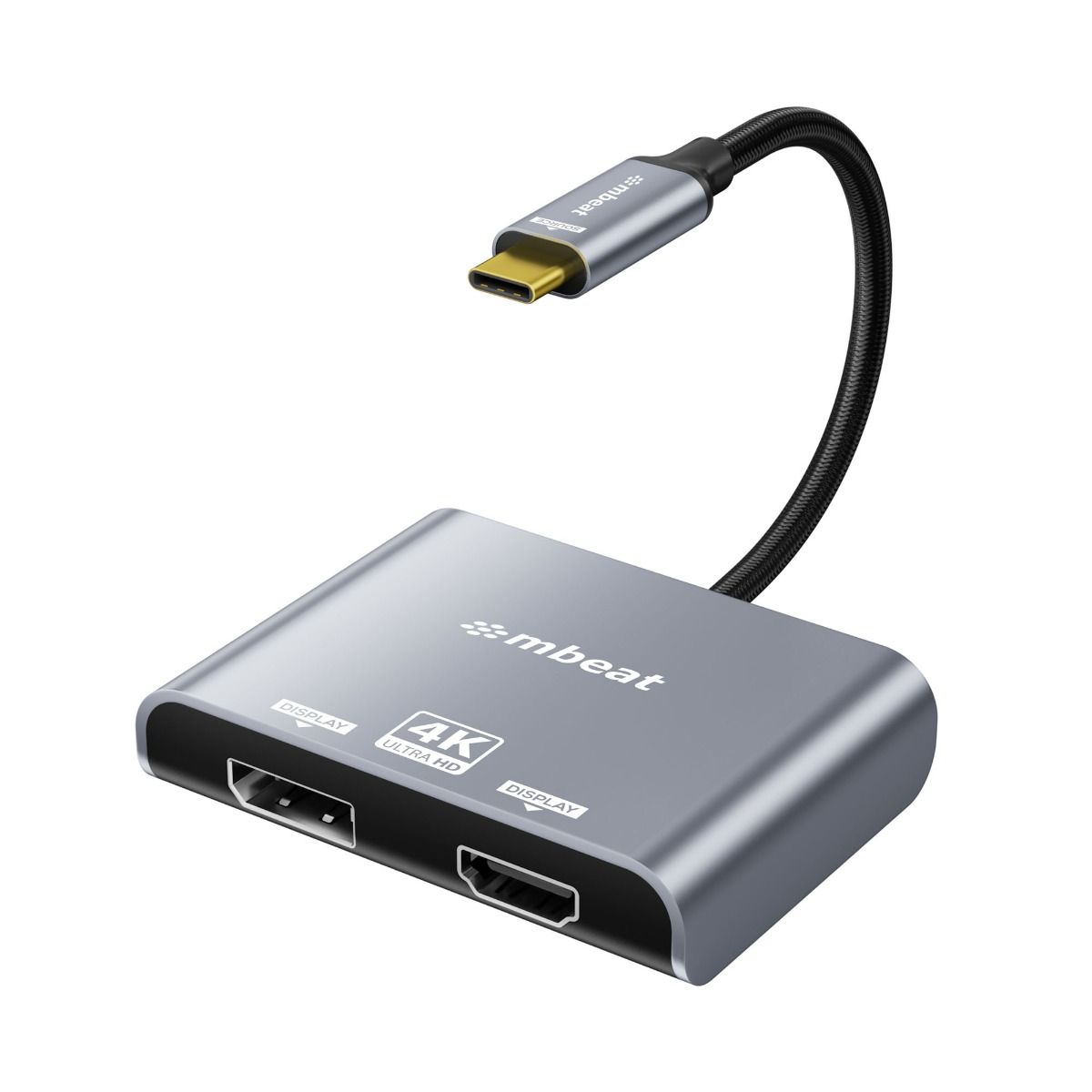 V186-MB-XAD-C2DPHD-202506190753-00 mbeat Tough Link USB-C to DP&HDMI Dual 4K/60Hz MST Adapter - Space Grey - Image 1