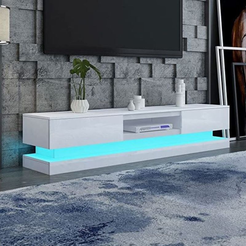 V195-TS054-220-BK-90263-00 Modern High Gloss LED RGB TV Entertainment Unit with Storage 220cm - White - Image 1