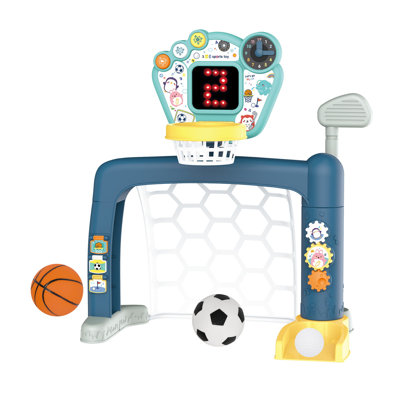 V196-1908C-183556-00 Sports World 3-in-1 Adjustable Indoor basketball, Soccer Goal, and Golf Set - Image 1