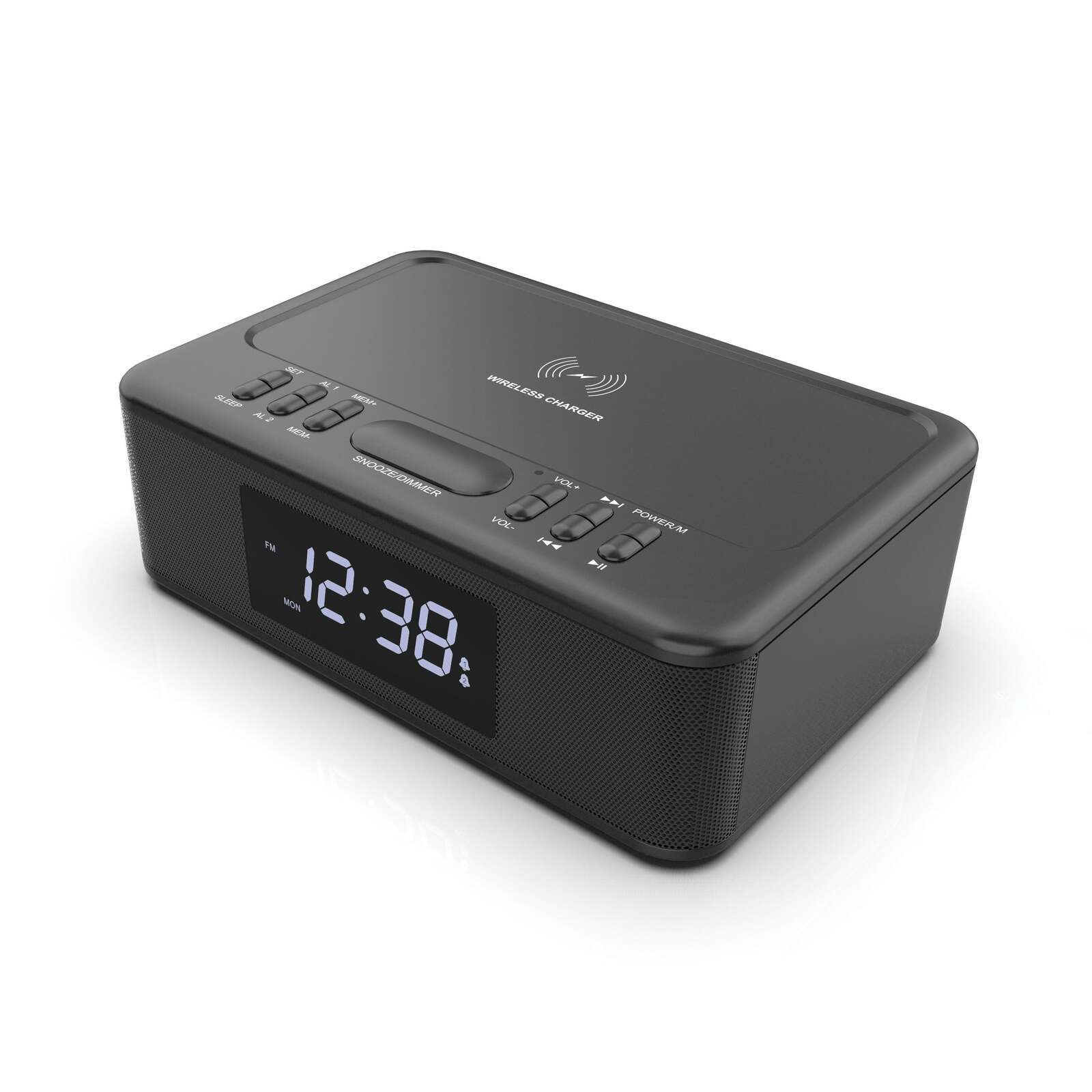 V196-CRW30-37989-00 2in1 10W Wireless Fast Charging Wireless Streaming/FM Radio Alarm Clock w/ USB/AUX - Image 1