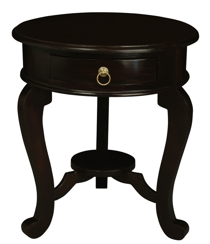 V199-LT001RDCLC-189670-00 Round Cabriole Leg 1 Drawer Lamp Table (Chocolate) - Image 1