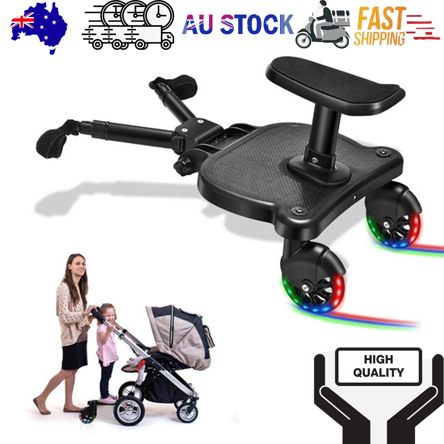 V201-BABY0001RB8AU-202505151831-00 Baby Jogger Glider Board 2 in 1 Kid Stroller Board with Dismountable Seat AU Luminous wheel - Image 1
