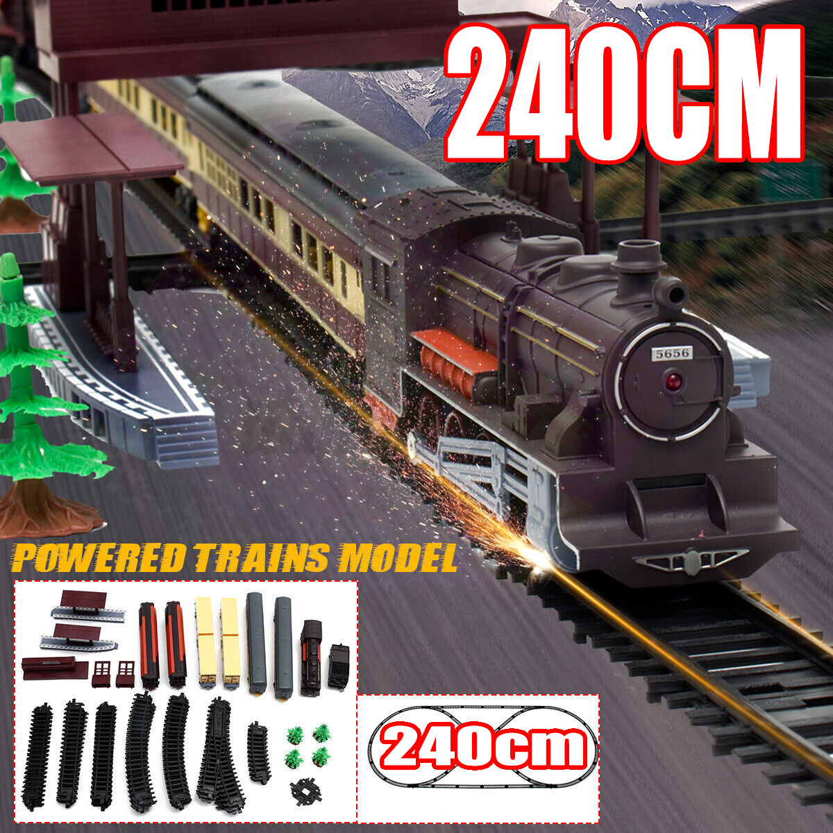 V201-BBZ0240BR8AU-52306-00 Electric Large Classic Train Set Rail Track Carriages Kids Vehicle Toy Gift - Image 1