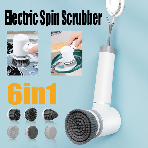 V201-BBZ5655WH8AU-203042-00 6in1 Electric Spin Scrubber Cordless Rechargeable Cleaning Brush with 6 Head Kit - Image 1