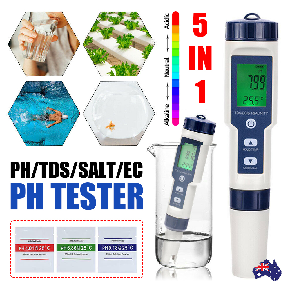 V201-BCZ1110DB8AU-86817-00 5-IN-1 Digital Water Quality Tester Waterproof pH TDS EC Temperature Meter Pool - Image 1