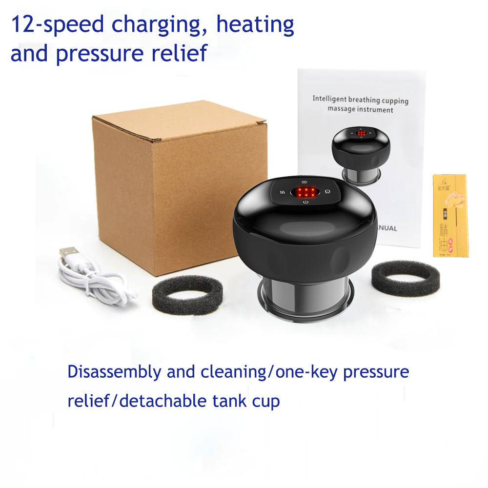 V201-BGQ0003BL8AU-88311-00 12 levels Electric Cupping Therapy Smart Scraping Massager Red Light Heating Body Slimming Black - Image 1