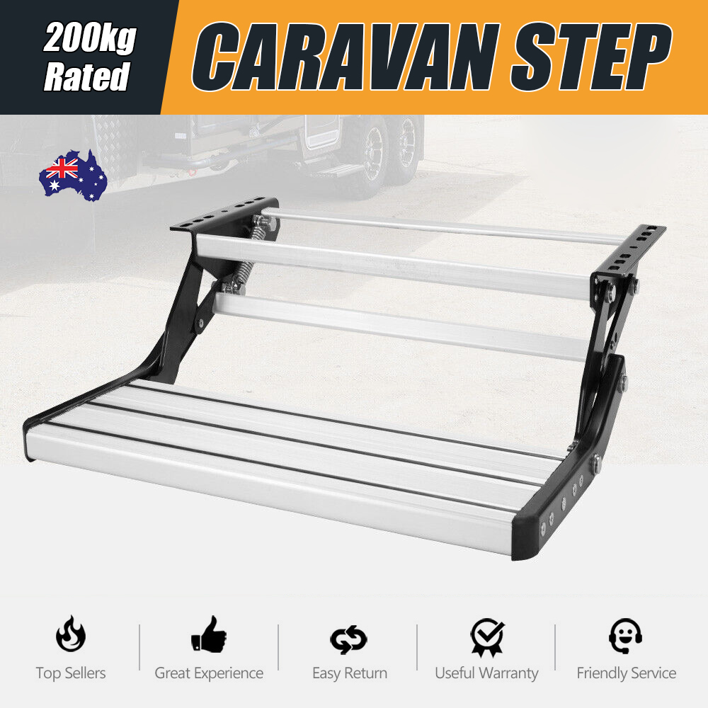 V201-DP240132-149155-00 200KG Heavy Duty Caravan Step Folding Pull Out Portable RV Camper Trailer Tools - Image 1