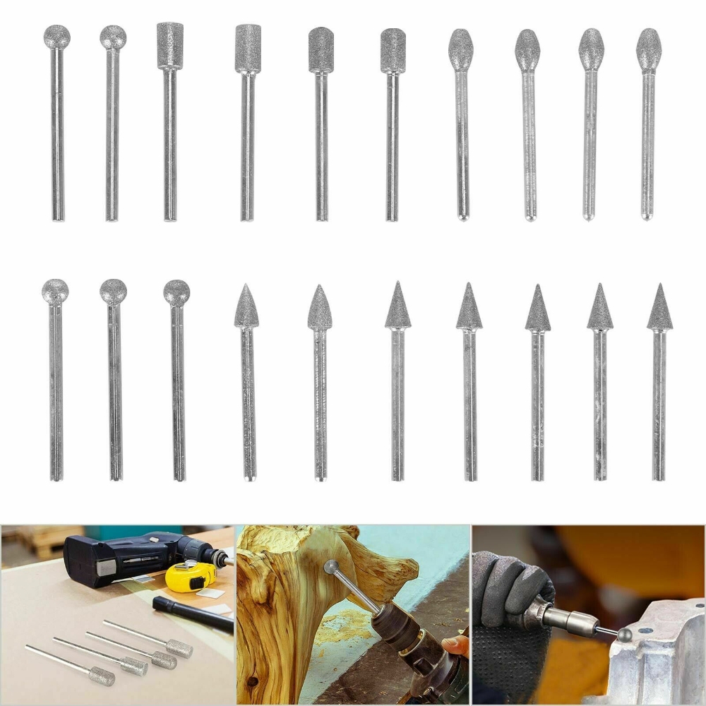 V201-EZ1167876A1-83820-00 20pcs Diamond Grinding Heads Mini Drill Burrs Bit Set 3mm Shank for Rotary Tool - Image 1