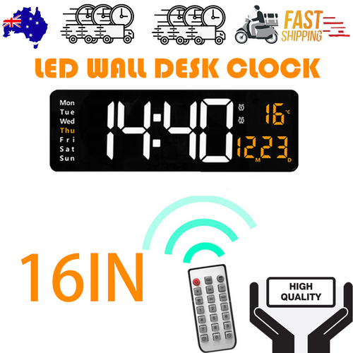 V201-FAZ0016OR8AU-213320-00 16" Orange Large Digital Big Jumbo LED Wall Desk Clock Display With Temperature Calendar - Image 1