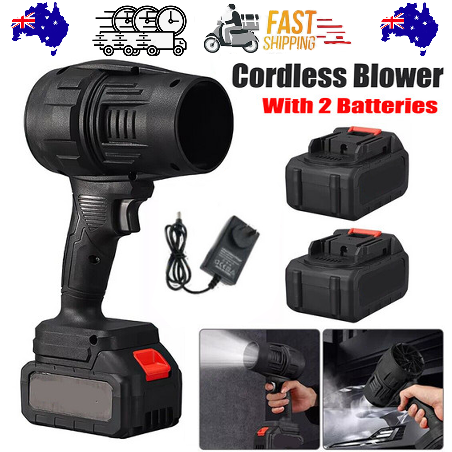 V201-FUN0048BL8AU-202504011148-00 Cordless Blower Portable Handheld Electric Brushless Turbo Jet Fan w/2 Batteries - Image 1