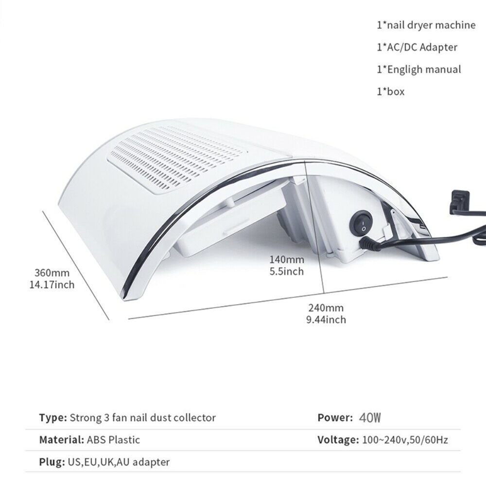 V201-GAA1003WH8AU-60635-00 Nail Dust Collector Remover Fan Vacuum Cleaner 3 Fan Suction Manicure Machine - Image 1